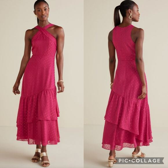 Soft Surroundings New Sanna Red Sparkling Sleeveless Tiered Flowy Maxi Dress 6 - Picture 1 of 7